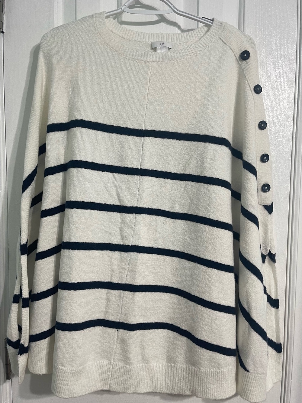 J. Jill Navy and White Oversized Soft Lagenlook Poncho cape Tunic Top OS